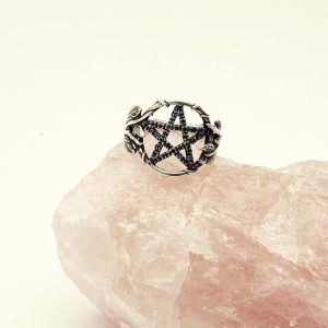 Pave Pentagram Ring With Sapphires